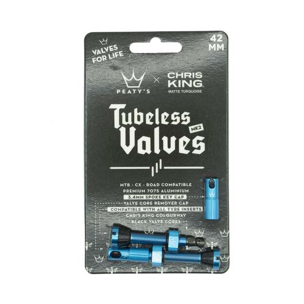 Bekamerinės sistemos ventiliai PEATY S X CHRIS KING (MK2) TURQUOISE TUBELESS VALVES 42MM (PTV2-42-TRQ-12) 1