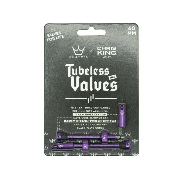 Bekamerinės sistemos ventiliai PEATY S X CHRIS KING (MK2) VIOLET TUBELESS VALVES 60MM (PTV2-60-VLT-12) 1