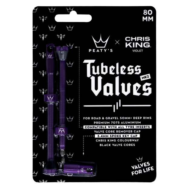 Bekameriniai ventiliai PEATY S X CHRIS KING (MK2) VIOLET TUBELESS VALVES - 80MM (PTV2-80-VLT-12) 1