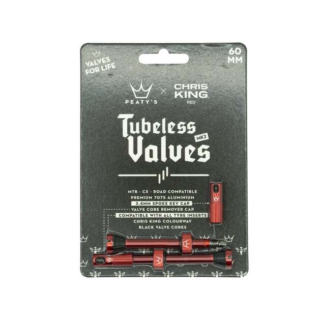 Bekamerinės sistemos ventiliai PEATY S X CHRIS KING (MK2) RED TUBELESS VALVES 60MM (PTV2-60-RED-12) 1