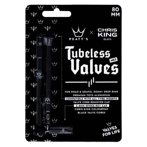 Bekamerinės sistemos ventiliai PEATY S X CHRIS KING (MK2) BLACK TUBELESS VALVES - 80MM (PTV2-80-BLK-12) 1