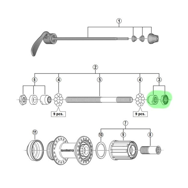 Konusas ir veržlė galinei stebulei Shimano FH-RM35 1