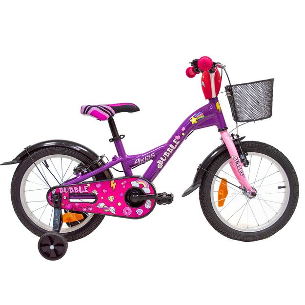 4KIDS Bubble 16  // 1G, dydis 10  (25.5 cm), V-Brake ir Kojinis stabdžiai, aliuminis (violetinė)