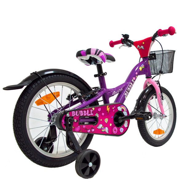 4KIDS Bubble 16  // 1G, dydis 10  (25.5 cm), V-Brake ir Kojinis stabdžiai, aliuminis (violetinė) 1