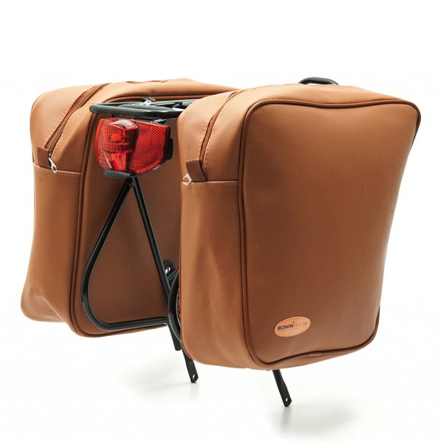 Dviračio krep&scaron;iai ant bagažinės BONIN Honey Eco-Leather // 30L, su kabliukais (rudas)