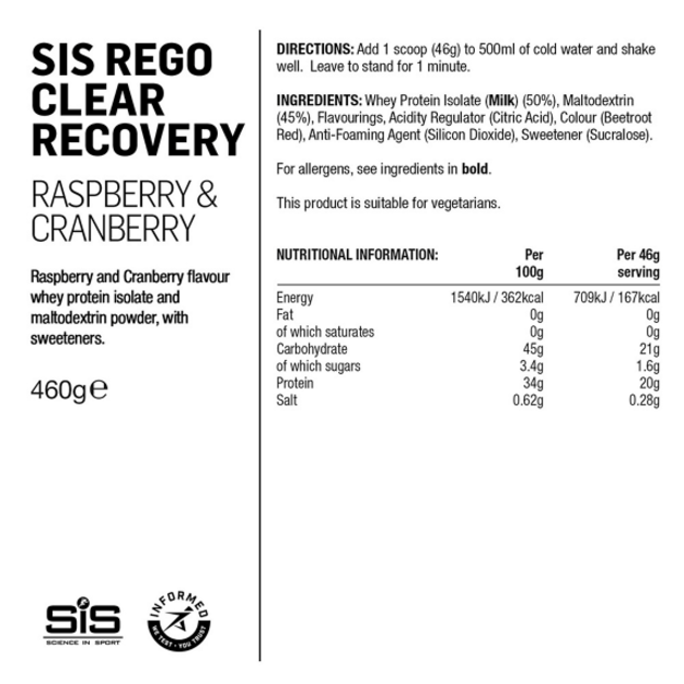 SIS Rego Clear atsistatymo milteliai aviečių ir spanguolių skonio 460g 1