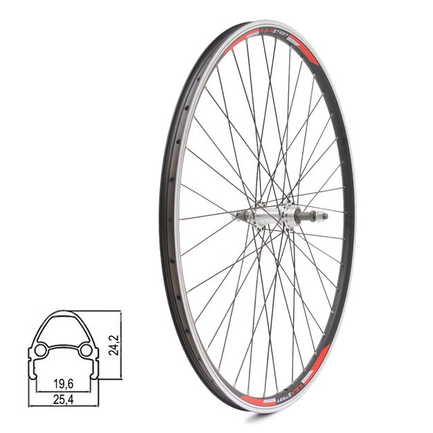 Galinis ratas Sunstart 28  // V-Brake, 36H, užsukamas žvaigždžių blokas, veržlė, dvigubas, aliuminis
