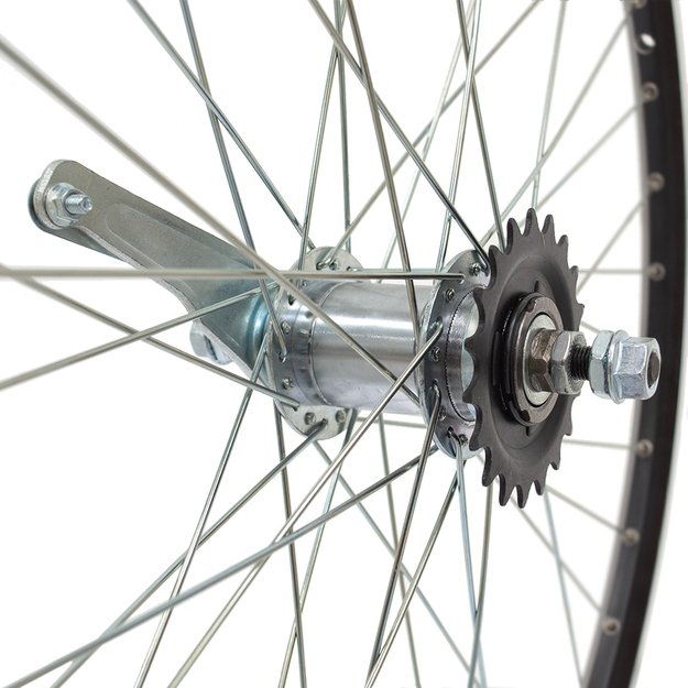 Galinis ratas Dynamic 26  // V-Brake + kojinis stabdis, 36H, 1 pav. 19T, dvigubas ratlankis, kniedytas, veržlė, aliuminis