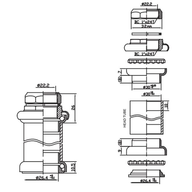 Vairo kolonėlės remonto komplektas FORCE 1  22,2x30x26,4 3