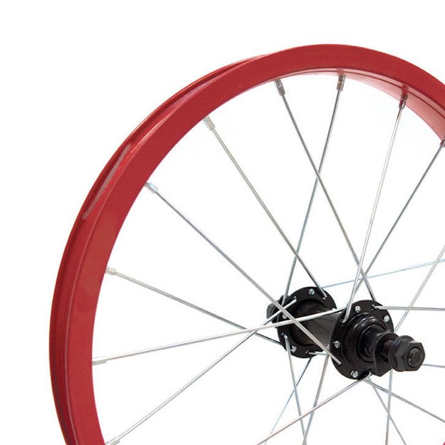 Priekinis ratas 16  raudonas viengubas ratlankis, juoda stebulė, 20H V-brake