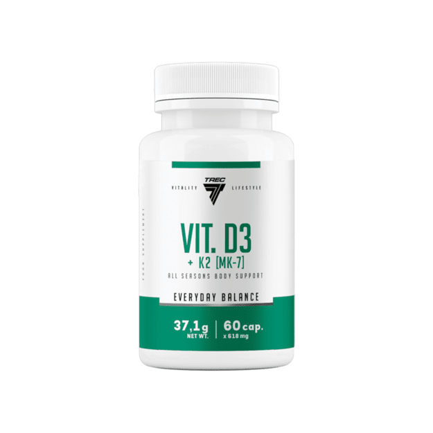 Vitaminų kapsulės TREC VIT. D3+K2 (MK-7), 60 kapsulių