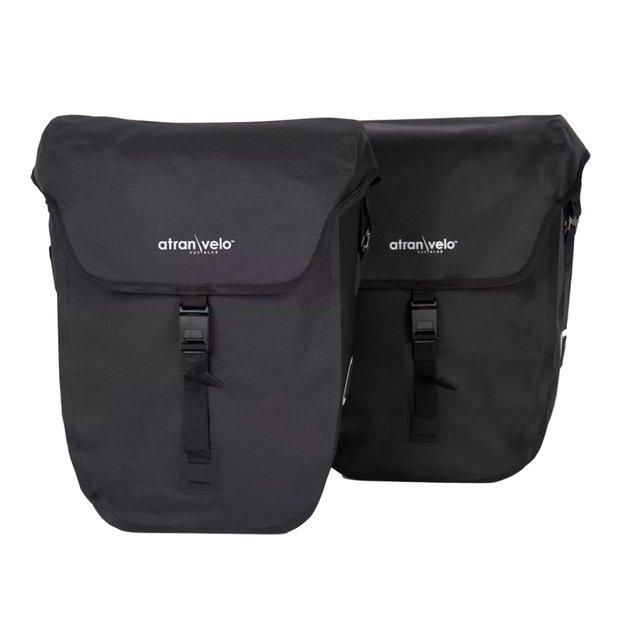 &Scaron;oninių krep&scaron;ių ant bagažinės komplektas AtranVelo Commuter Side WP // 2x 27L, 16x44x31 cm, Water-Proof (juoda) 