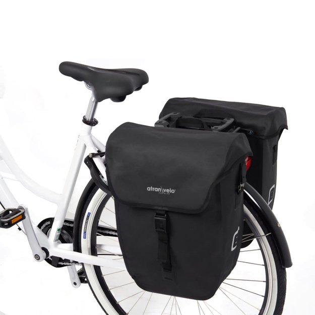 &Scaron;oninių krep&scaron;ių ant bagažinės komplektas AtranVelo Commuter Side WP // 2x 27L, 16x44x31 cm, Water-Proof (juoda) 