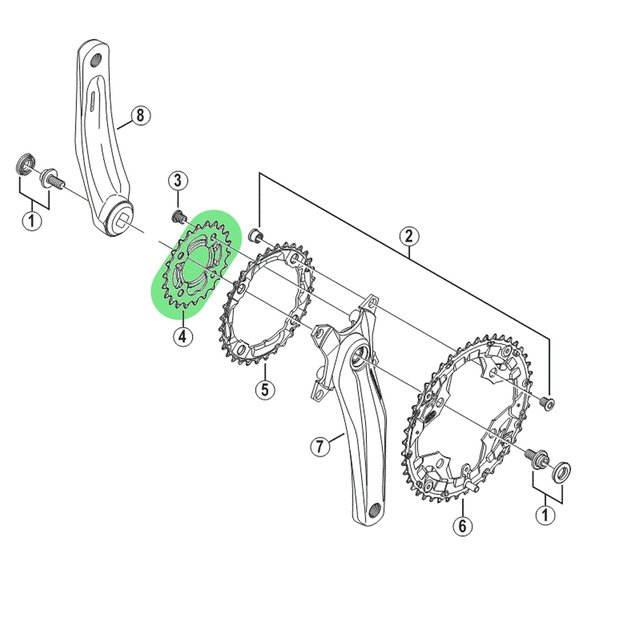 Priekinio bloko žvaigždė Shimano FC-M431-8 26T 9sp (juoda) 1