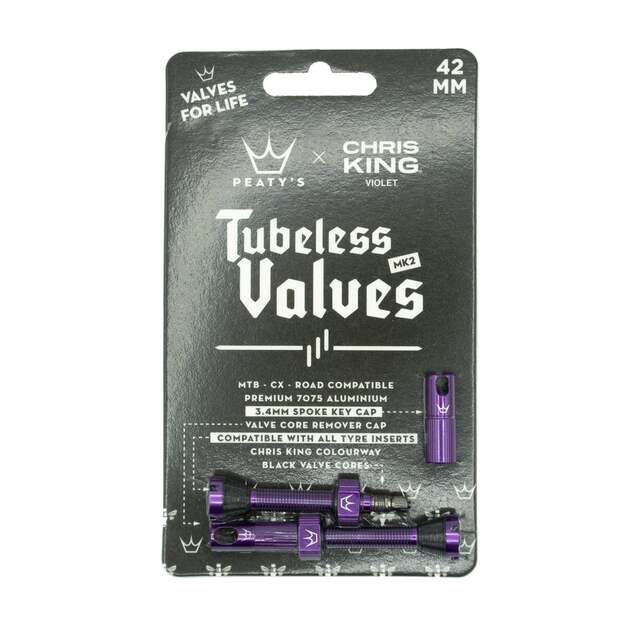 Bekamerinės sistemos ventiliai PEATY S X CHRIS KING (MK2) VIOLET TUBELESS VALVES 42MM (PTV2-42-VLT-12) 1