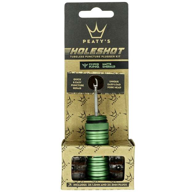 Bekamerinės sistemos remonto komplektas PEATY S HOLESHOT TUBELESS PUNCTURE PLUGGER KIT - EMERALD (PPR-TPP-EMR-12) 1