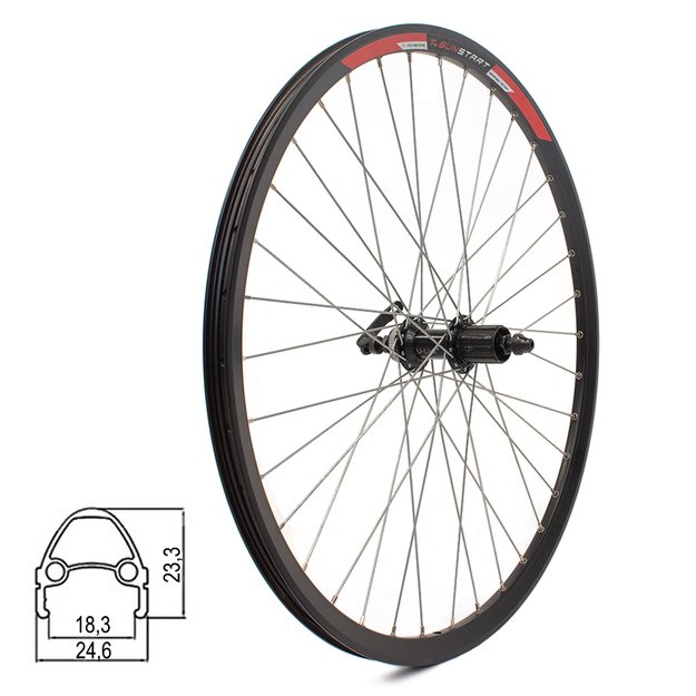 Galinis ratas SUNSTART 26  // diskiniams Center-Lock, 36H, kasetė, greitveržlė / QR, aliuminis