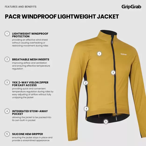 GripGrab PACR Windproof Lightweight vyriška striukė | Mustard Yellow 8