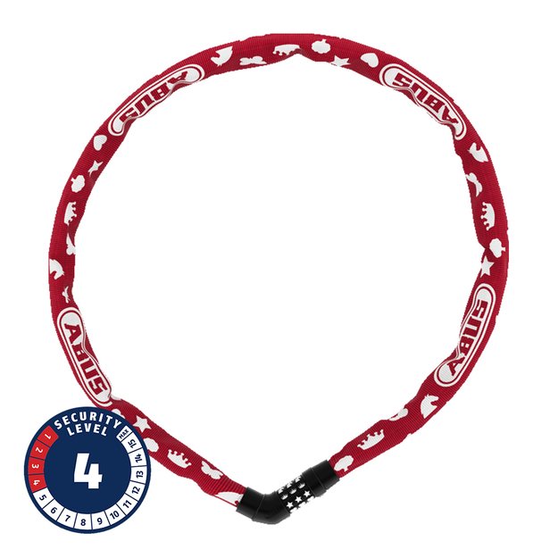 Spyna ABUS Steel-O-Chain&trade; 4804C/75 Red Symbols // grandinė, 75 cm (raudona)
