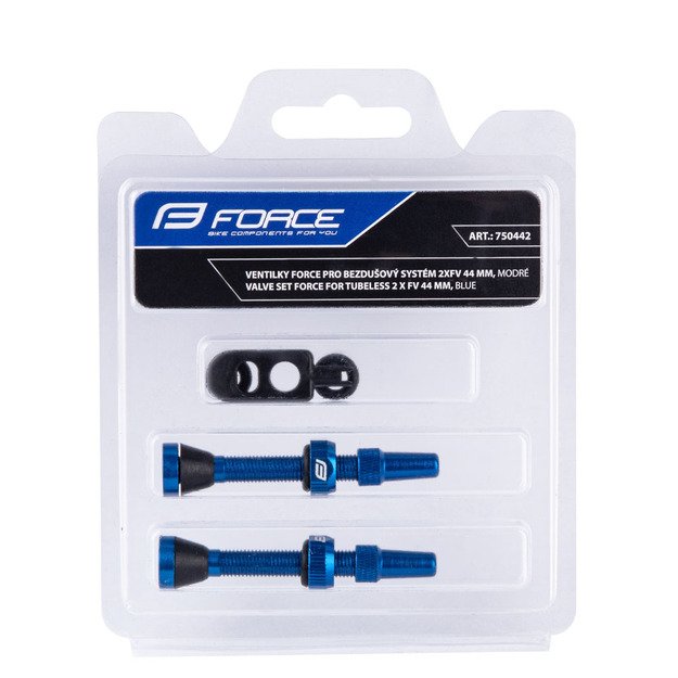 Ventilių komplektas FORCE bekamerinėms padangoms FV 44mm (mėlyni) 1