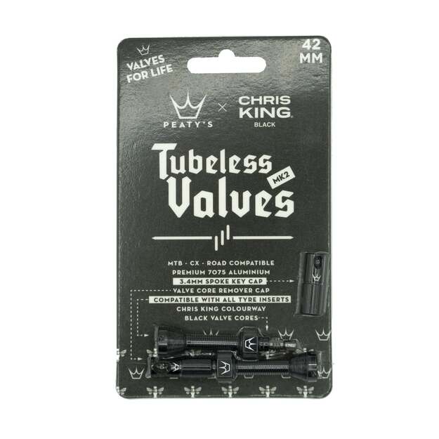 Bekamerinės sistemos ventiliai PEATY S X CHRIS KING (MK2) BLACK TUBELESS VALVES 42MM (PTV2-42-BLK-12) 1