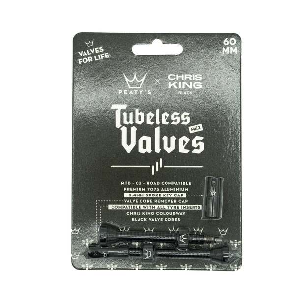 Bekamerinės sistemos ventiliai PEATY S X CHRIS KING (MK2) BLACK TUBELESS VALVES 60MM (PTV2-60-BLK-12) 1