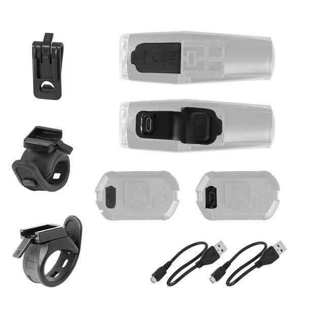 Žibintų komplektas FORCE VARIO 500LM + 25LM, USB 1