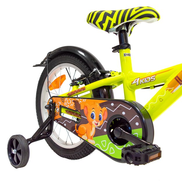 4KIDS Lion 16  // 1G, dydis 10  (25.5 cm), V-Brake ir Kojinis stabdžiai, aliuminis (geltona) 4