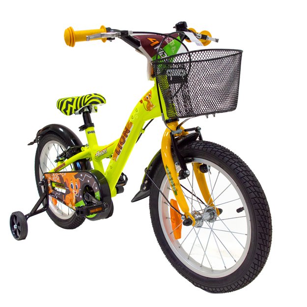 4KIDS Lion 16  // 1G, dydis 10  (25.5 cm), V-Brake ir Kojinis stabdžiai, aliuminis (geltona) 1