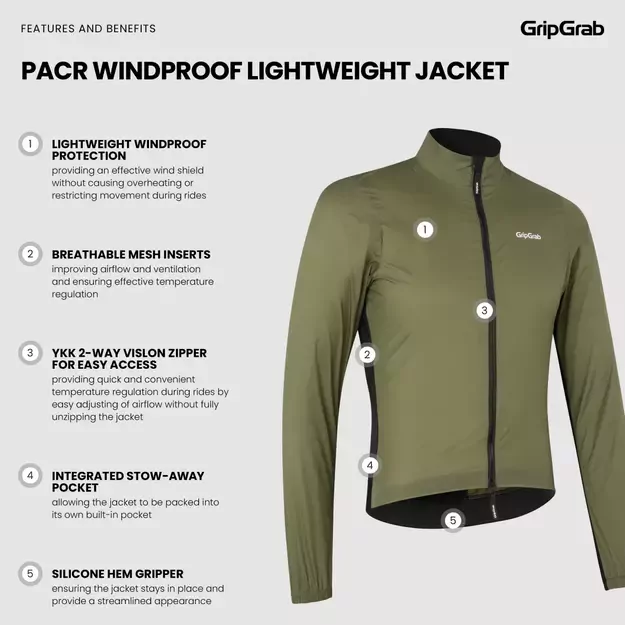 GripGrab PACR Windproof Lightweight vyriška striukė | Olive Green 8