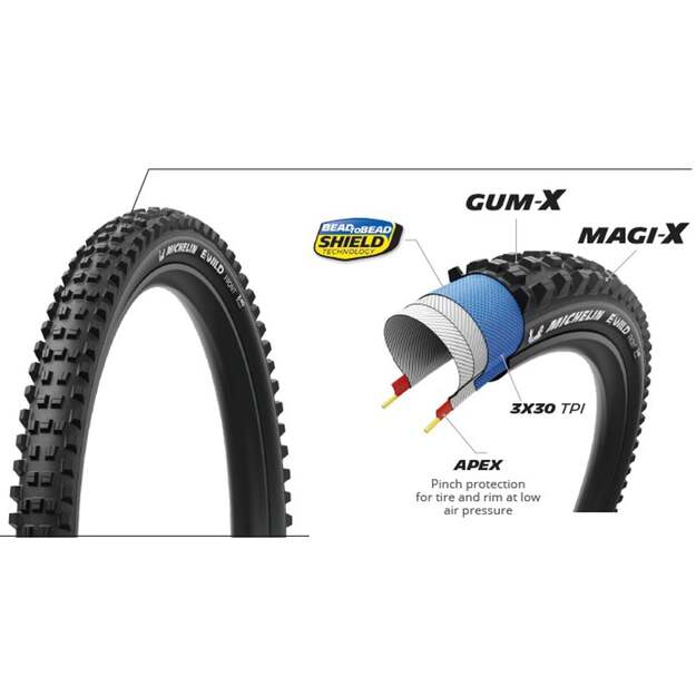 MICHELIN TIRE E-WILD FRONT 29x2.60 PERFORMANCE LINE FOLDABLE GUM-X/MAGI-X TS TLR (192559)