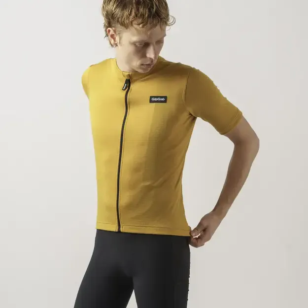 GripGrab EXPLR Merinotech vyriški marškinėliai | Mustard Yellow