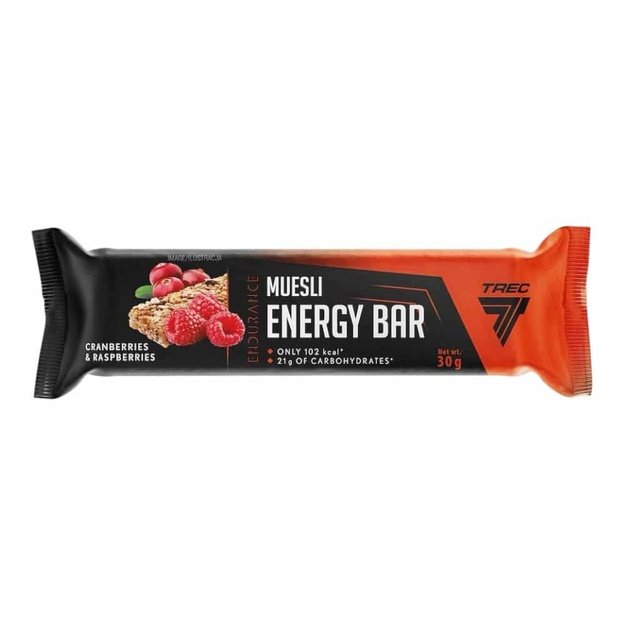 Trec Miuslių energetinis batonėlis su spanguolėmis ir avietėmis, 30 g
