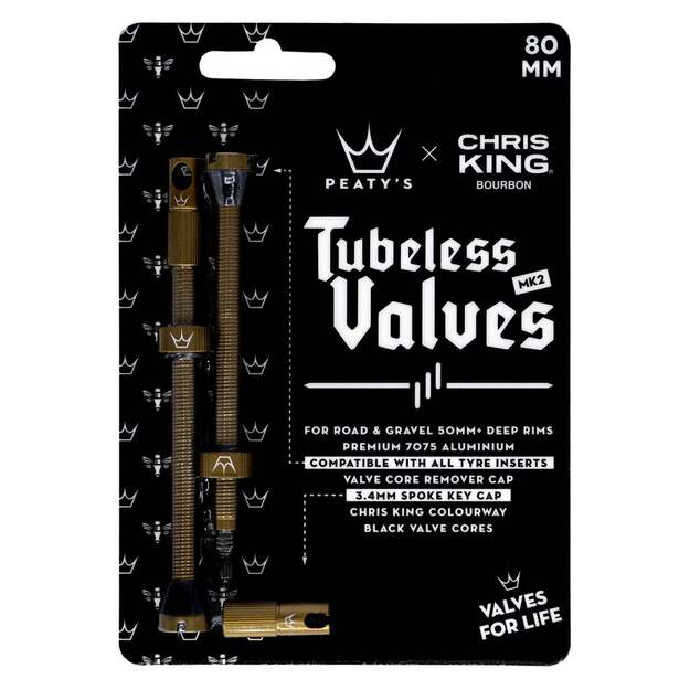 Bekameriniai ventiliai PEATY S X CHRIS KING (MK2) BOURBON TUBELESS VALVES - 80MM (PTV2-80-BRB-12) 1