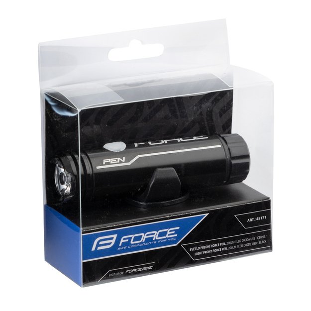 Priekinis žibintas FORCE Pen 200lm 1LED USB (juodas)