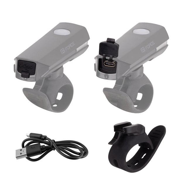 Priekinis žibintas FORCE FLUX // 200LM, USB-C 2