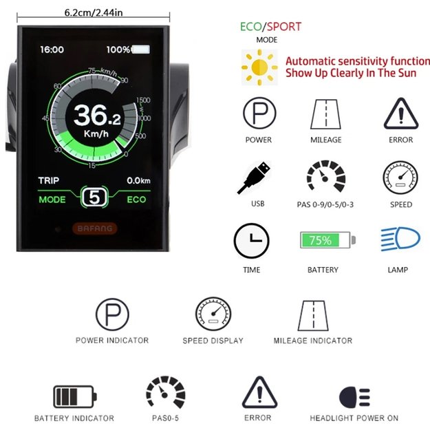 Elektrinio dviračio ekranas Bafang DPC18-CAN // 36V, LCD 3
