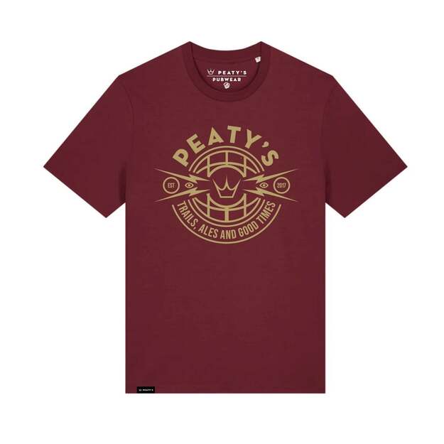 PEATY S PUBWEAR TRIKO S KRÁTKÝM RUKÁVEM TRAILS & ALES CREST / BURGUNDY (PPW-25-TEE-TAG-BRG)