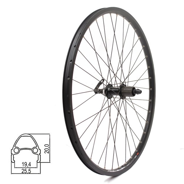 Galinis ratas J19SB 26  // 36H, diskiniams Center-Lock stabdžiams, kasetė, kniedytas, greitveržlė, dvigubas