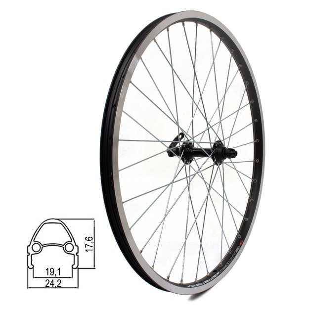 Priekinis ratas J19SB 24  // 32H, V-brake, kniedytas, greitveržlė, dvigubas