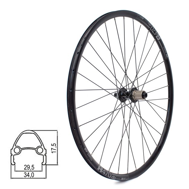 Galinis ratas DT SWISS R470db 28/29  // diskiniams Center-Lock, 32H, kasetė, Thru-Axle, be kniedžių, aliuminis
