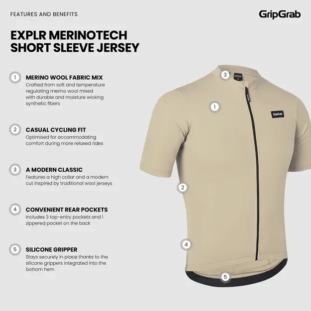 GripGrab EXPLR Merinotech vyriški marškinėliai | Black