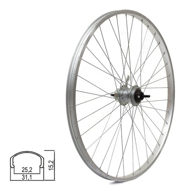 Galinis ratas 28/29  // kojinis/V-Brake, 36H, SRAM I-Motion 3-speed, veržlės, viengubas, aliuminis (sidabrinis)