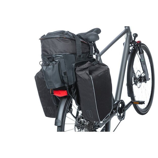 Dviračio krepšiai ant bagažinės BASIL MILES TARPAULIN TRUNKBAG XL Pro, 9-36L, juoda oranžinė MIK 6