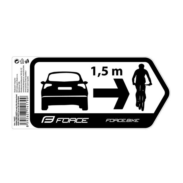 Lipdukas ant automobilio FORCE SAFETY 184x84 mm (juodas)