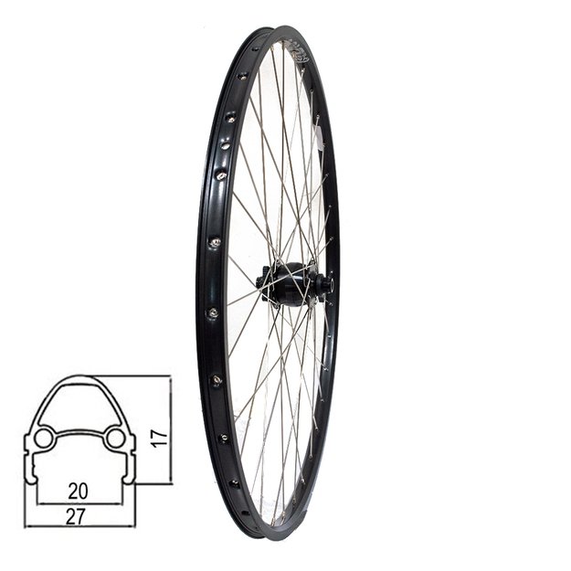 Priekinis ratas 28  32H, YAK3SIX, dinama 6V 3W, disk. stabdžiam, Thru Axle