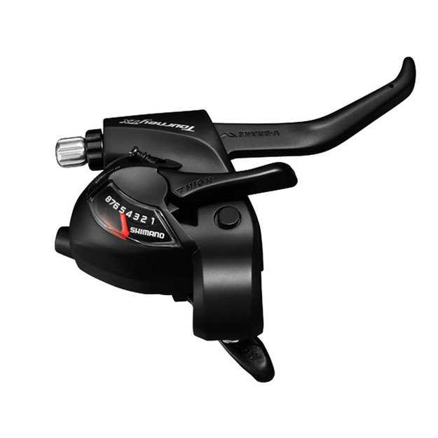 Stabdžių rankenėlė de&scaron;inė, 2 pir&scaron;tai, ST-TX800 V-Brake (juodos)