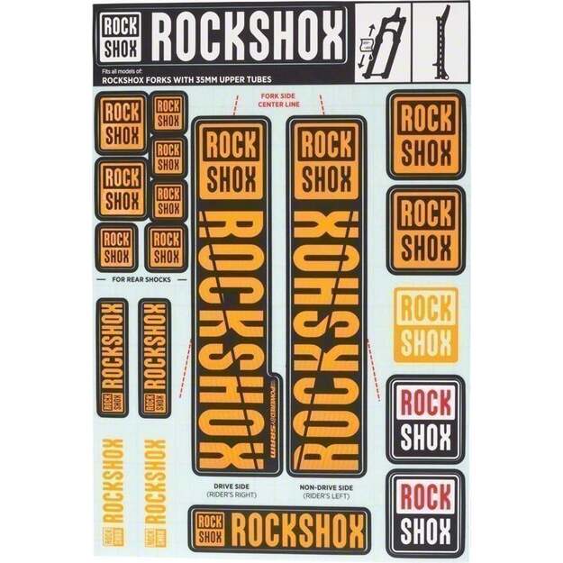 Amortizatorių lipdukai ROCKSHOX DECAL KIT 35MM NE02 ORANGE
