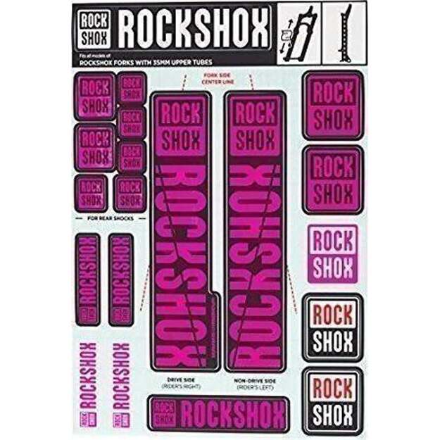 Amortizatorių lipdukai ROCKSHOX DECAL KIT 35MM MAGENTA