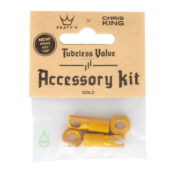Ventilių aksesuarai PEATY S X CHRIS KING (MK2) GOLD TUBELESS VALVES ACCESSORY KIT (PTV2-ACCS-GLD-12)